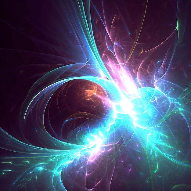 Abstract neon fractal wallpaper with space