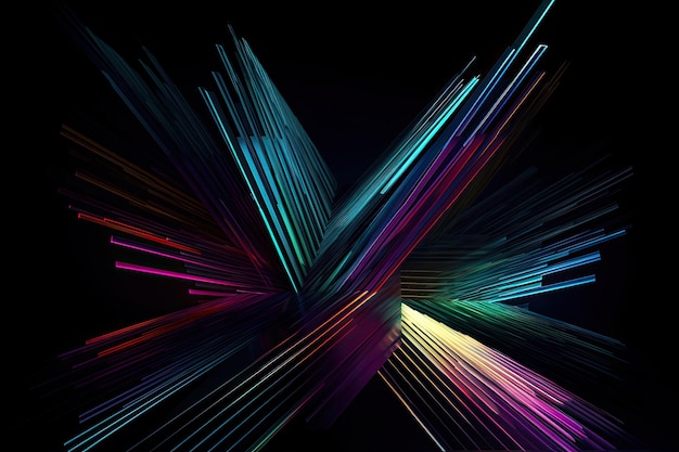 Abstract neon geometric artwork lines black background Generative AI