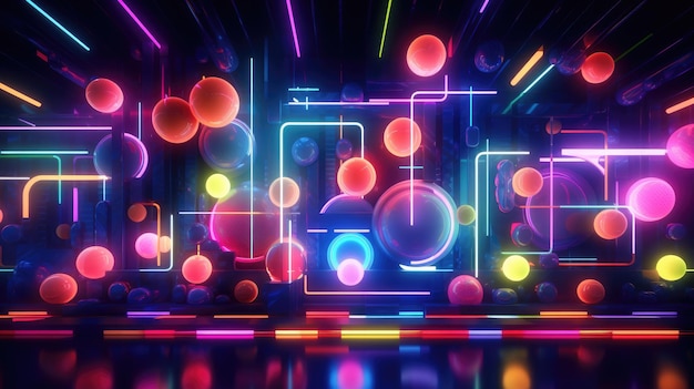 Abstract Neon Geometric Shapes on Vibrant Futuristic Background