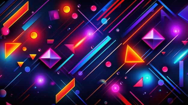 Photo abstract neon geometric shapes on vibrant futuristic background