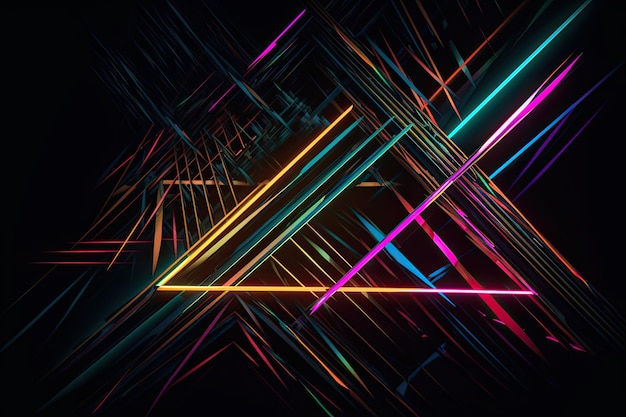 Abstract neon geometrisch kunstwerk lijnen zwarte achtergrond Generatieve AI