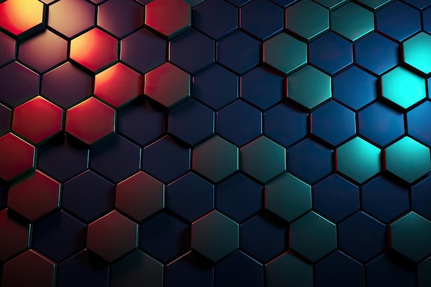 Abstract Neon Glowing hexagons achtergrondpatroon met gloeiende lichten