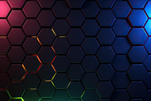 Photo abstract neon glowing hexagons background pattern with glowing lights