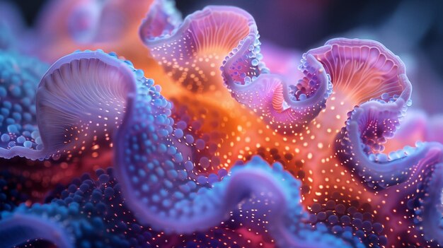 Foto meduse astratte luminose al neon come forme di corallo in un ambiente marino profondo