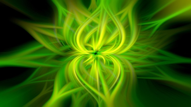 abstract neon green flower bright rays background psychedelic green background