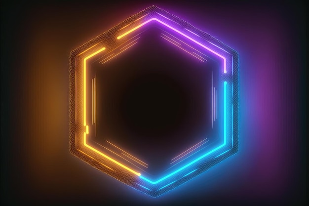 Abstract of neon hexagon shape isolated on background in spotlight