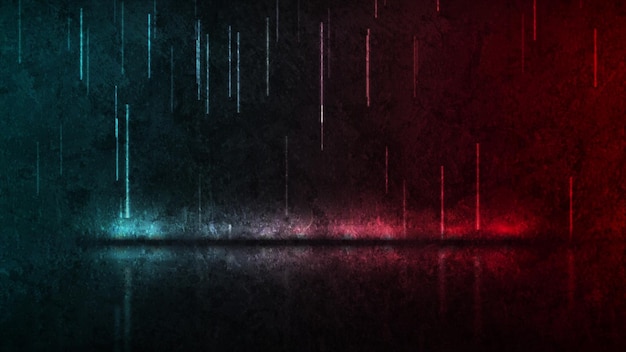 Abstract neon laser rain on dark red blue grunge background