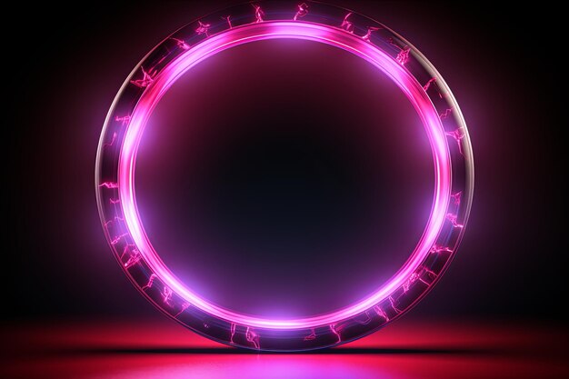 Abstract neon light circle frame with futuristic glowing light effect borders dark background