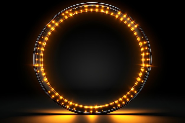 Abstract neon light circle frame with futuristic glowing light effect borders dark background