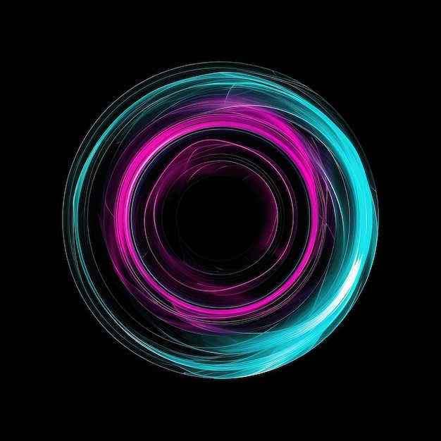 Photo abstract neon light circles on black background