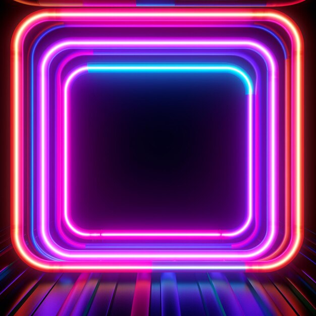 Abstract neon light on dark background in square rectangle and different shapes