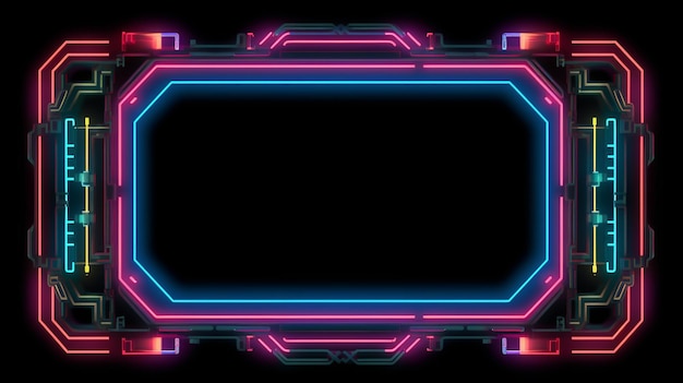 Abstract neon light on dark background in square rectangle and different shapes