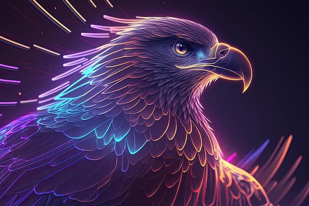 Abstract neon light Eagle artwork design digital art wallpaper glowing space background Generative ai