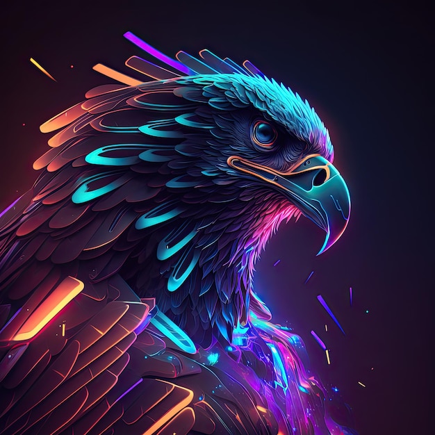 Abstract neon light Eagle artwork design digital art wallpaper glowing space background Generative ai