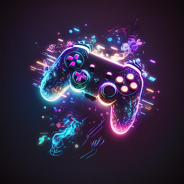 Abstract neon light game controller artwork design digital art wallpaper glowing space background Generative ai