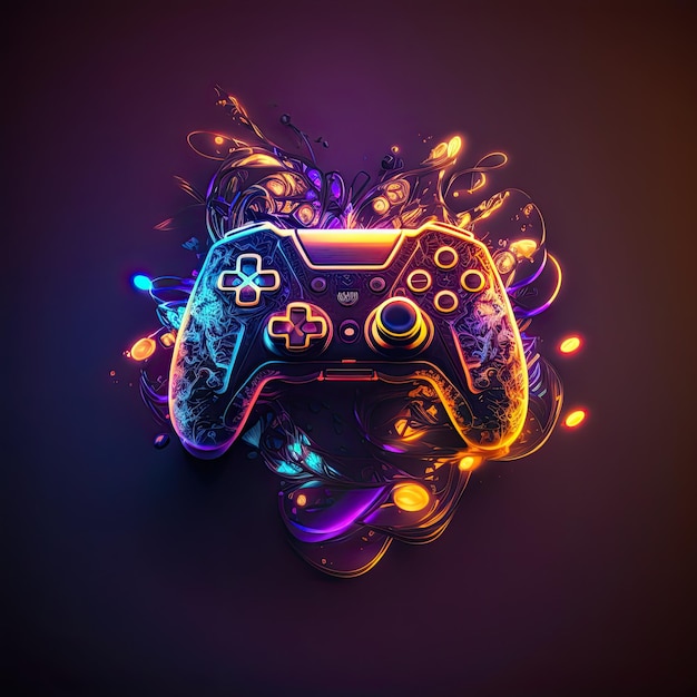 Photo abstract neon light game controller artwork design digital art wallpaper glowing space background generative ai