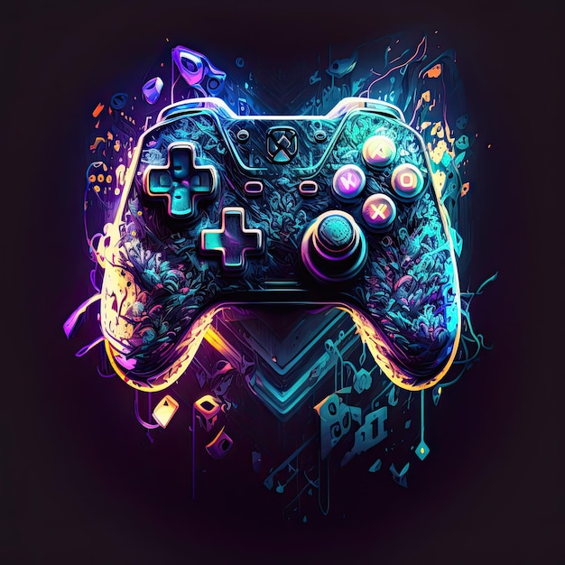 Abstract neon light game controller artwork design digital art wallpaper glowing space background Generative ai