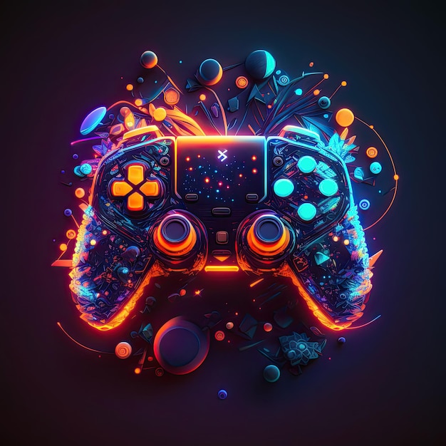 Abstract neon light game controller artwork design digital art wallpaper glowing space background generative ai