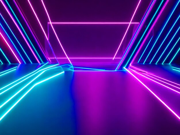 Abstract neon light geometric background glowing neon lines background