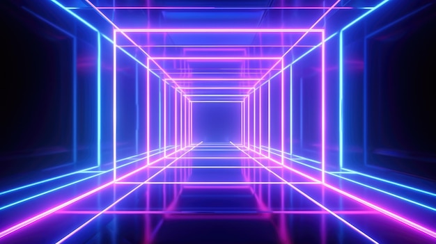 Abstract neon light geometric backgroundEmpty futuristic stage laser Glowing neon lines