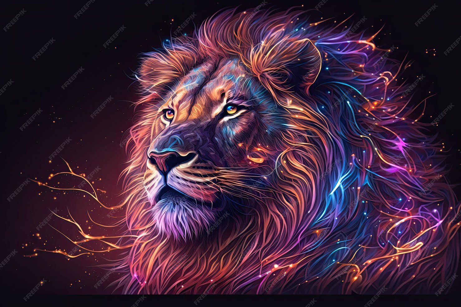 Premium Photo | Abstract neon light Lion artwork design digital art
