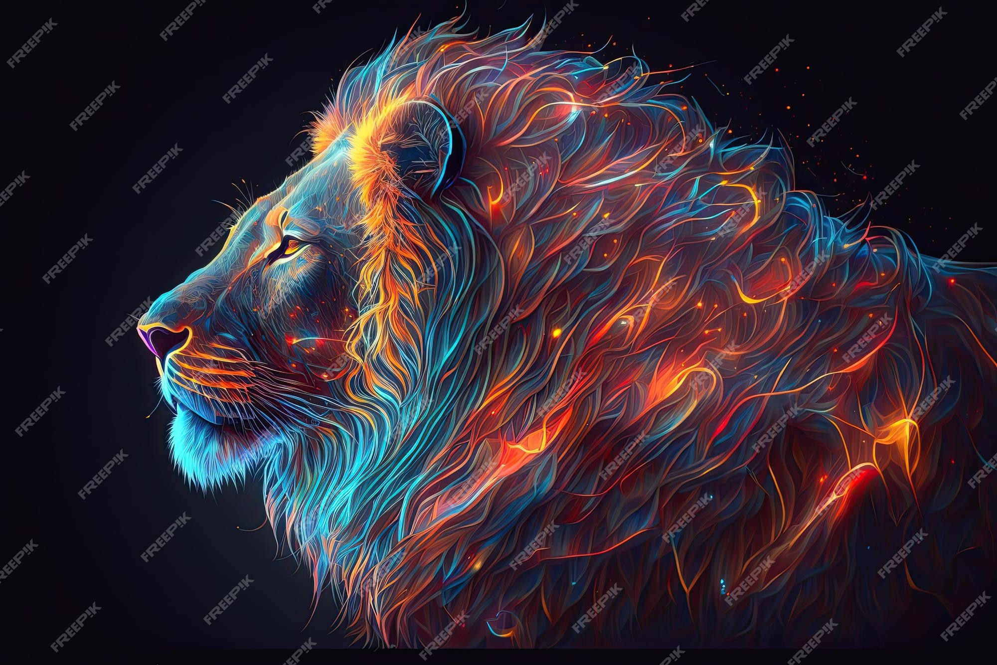 Premium Photo | Abstract neon light lion artwork digital art wallpaper glowing space background generative
