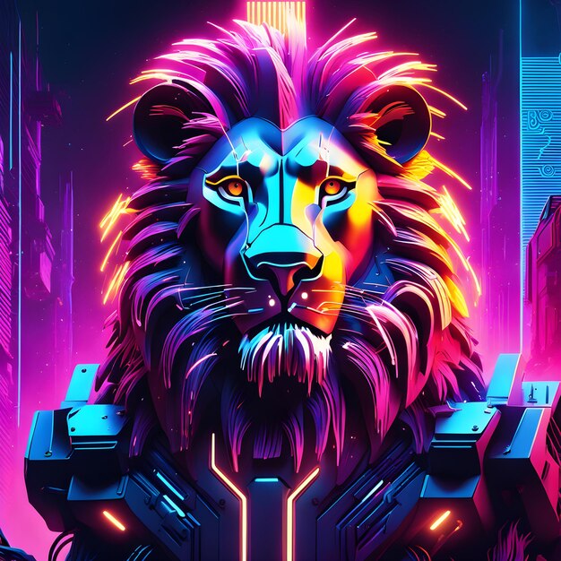 Abstract neon light lion artwork design digital art wallpaper stunning intricate glowing spac