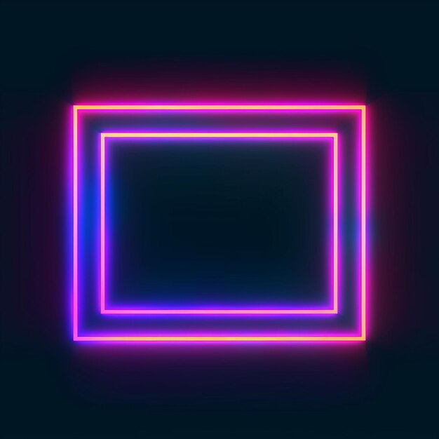 Фото Абстрактный неоновый свет на темном фоне в квадратном прямоугольнике и разных формах