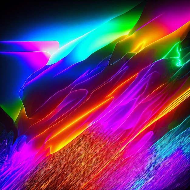 Photo abstract neon light smooth spiral curvy wave generative art by ai