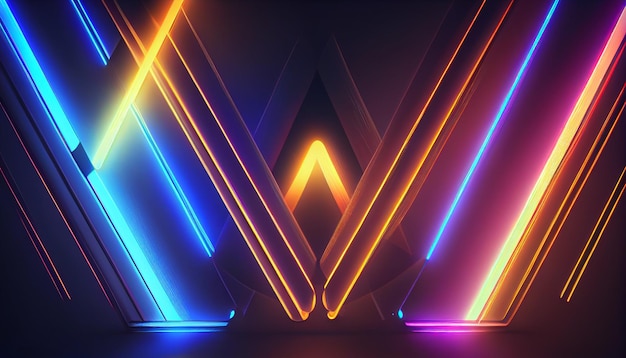 Abstract neon lights background with laser rays