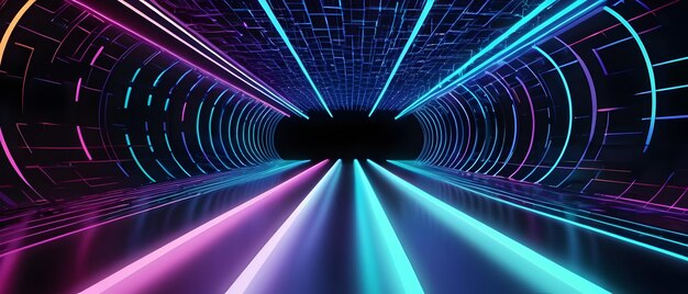 Photo abstract neon lights digital technology tunnel