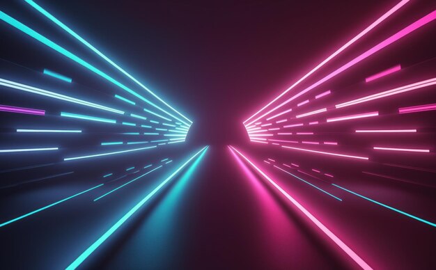 Abstract neon lights tunel background with pink and blue laser rays