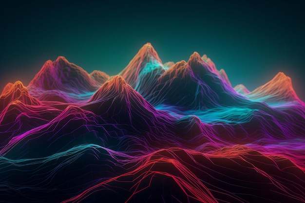 Abstract neon lines mountains Generate Ai