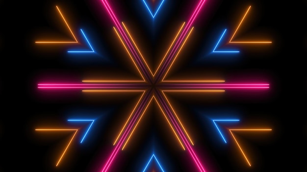 Abstract neon lines in space 3d rendering backdrop