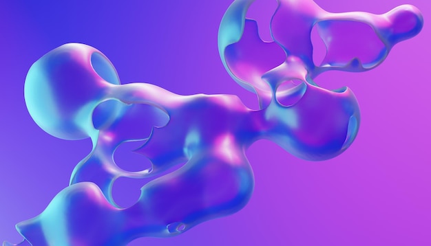 Фото Абстрактная неоновая металлическая форма с неоновыми оттенками футуристический 3d рендеринг широких обоев