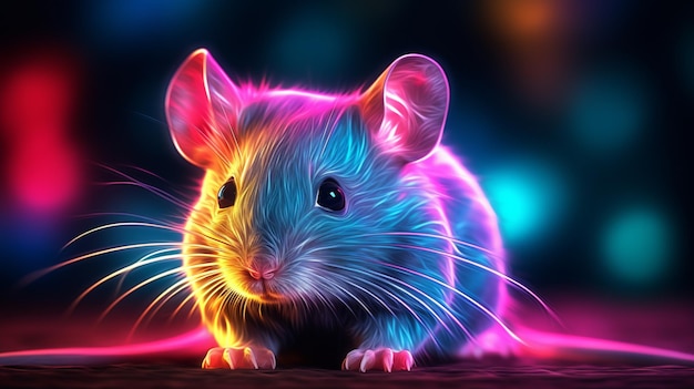 Foto immagine di pittura di animali a topo al neon astratta ai generativa