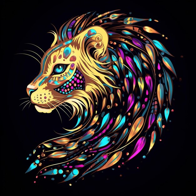 Abstract neon multicolored portrait of a leopard head on a black background Generative AI