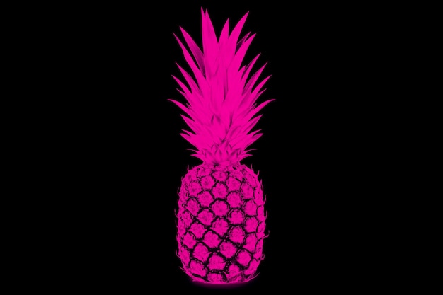 Abstract neon pink color pineapple drawing summer decoration advertising top isolated in blackabstract neon pink color pineapple drawing summer decoration advertising top isolated in black