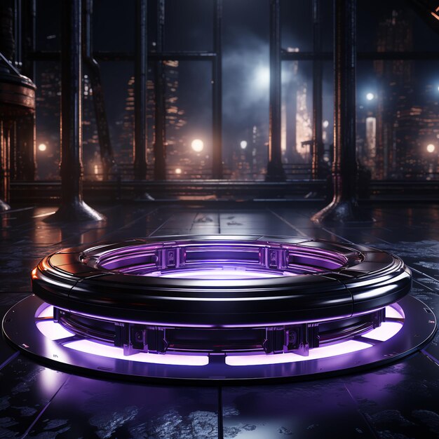 Абстрактная неоновая фиолетовая футуристическая цилиндрическая круглая платформа hitech