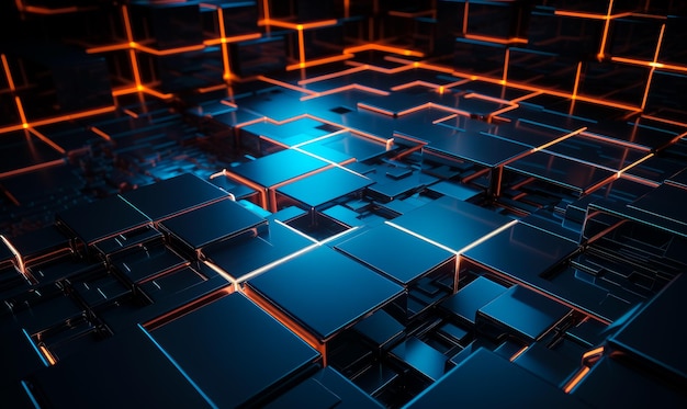 Abstract neon squares Graphic illumination suturistic lines Generative AI