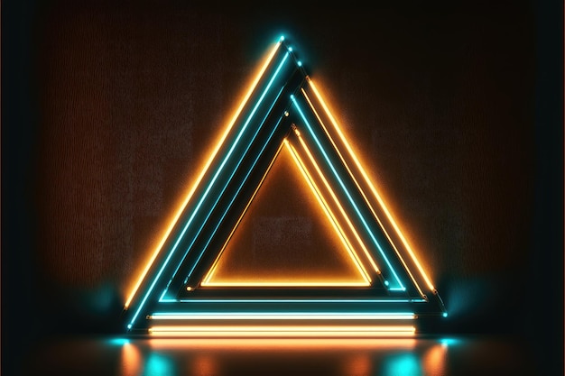 Abstract of neon triangle shape isolated on background in spotlight