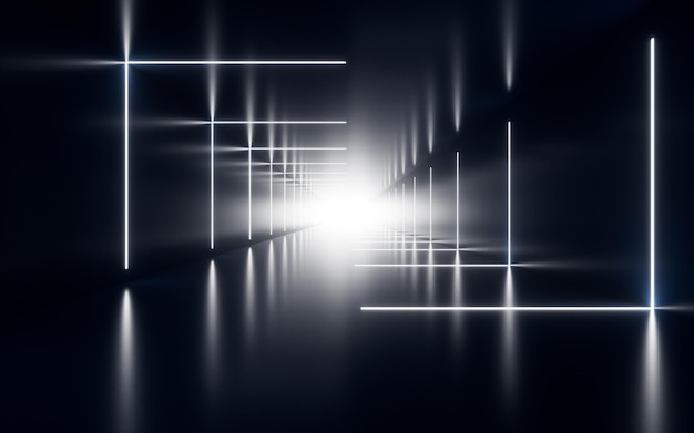 Abstract neon tunnel 3d rendering Digital drawing