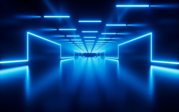 Photo abstract neon tunnel 3d rendering digital drawing