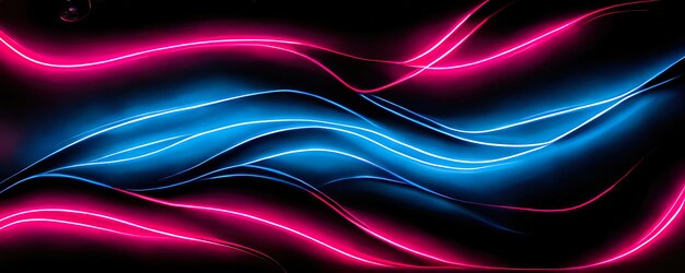 Onde al neon astratte su sfondo nero in rosa e blu