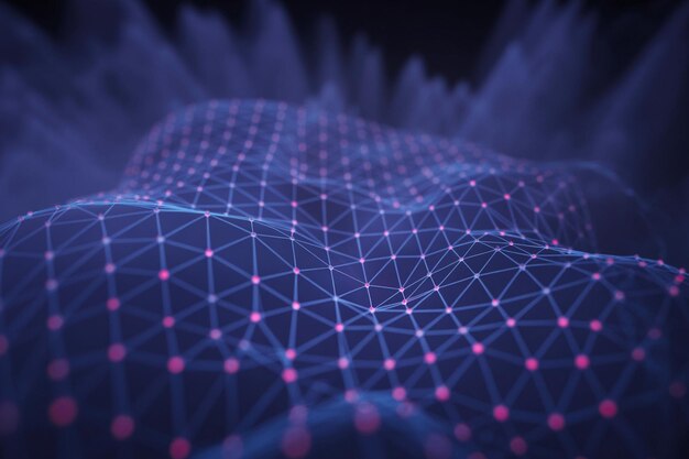 Abstract network of connected nodes in a futuristic digital landscape