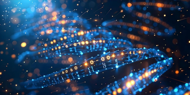 abstract network design digital dna strand with binary code nodes concept technology networking digital art graphic design coding