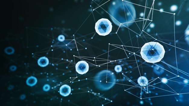 abstract network molecular block chain structure 3d rendered image on black background