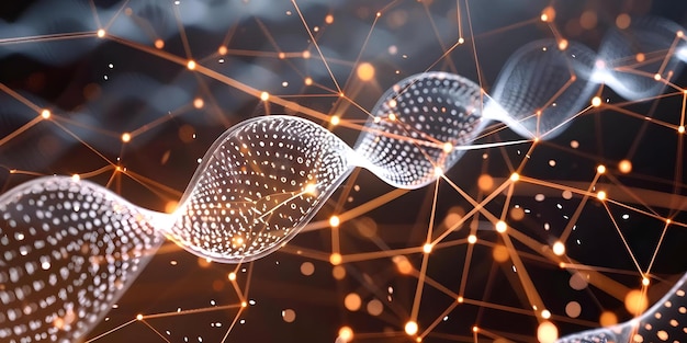 abstract network representation of a digital dna strand with binary code nodes concept digital art abstract network dna strand binary code technology