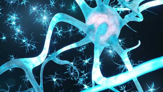 Abstract neural cells. synapses and neuronal cells send\
electrical chemical signals.