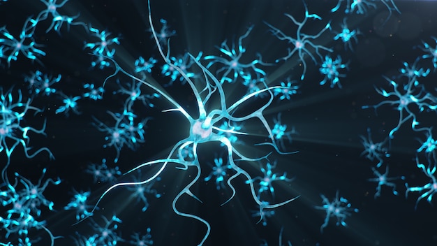 Photo abstract neural cells. synapses and neuronal cells send electrical chemical signals.